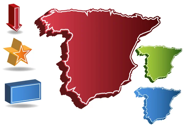 3D χάρτη της χώρας Ισπανία — Διανυσματικό Αρχείο