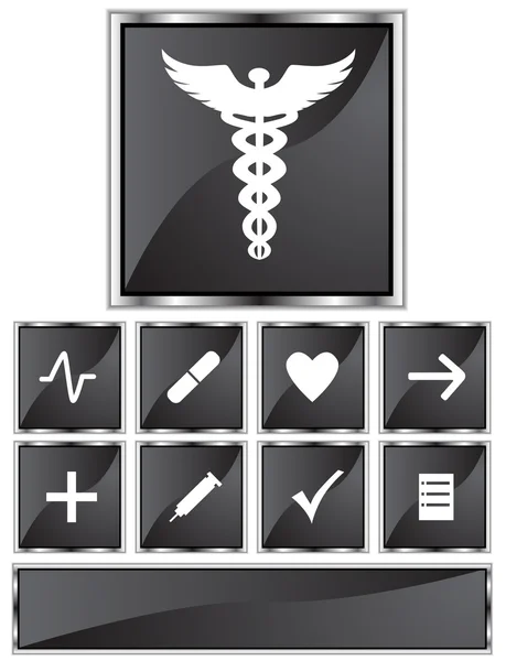 Negro satén - Iconos médicos - Cuadrado — Archivo Imágenes Vectoriales