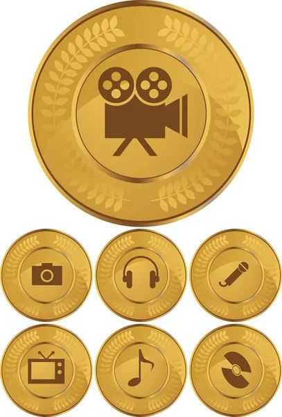 Botones multimedia - Moneda de oro — Vector de stock