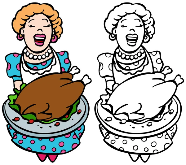 Mom serving turkey — Stock Vector