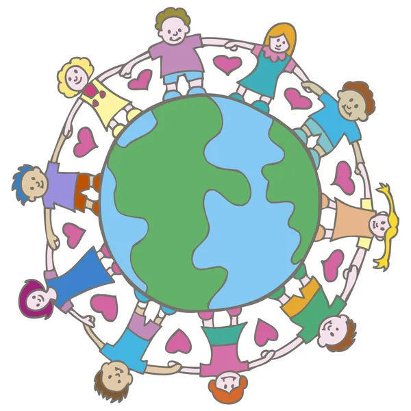 Globe avec enfants environnants — Image vectorielle