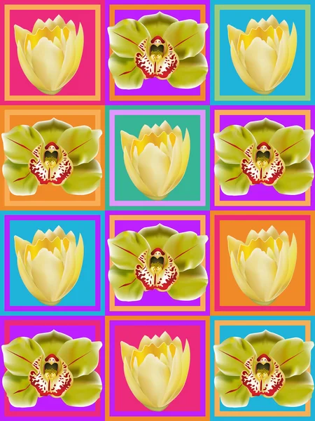 Patrón de flores de orquídea y tulipán — Vector de stock