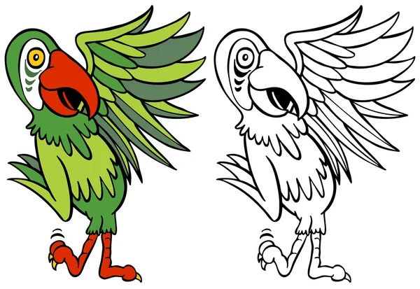 Parrot Cartoon Character Line Art — Stock Vector