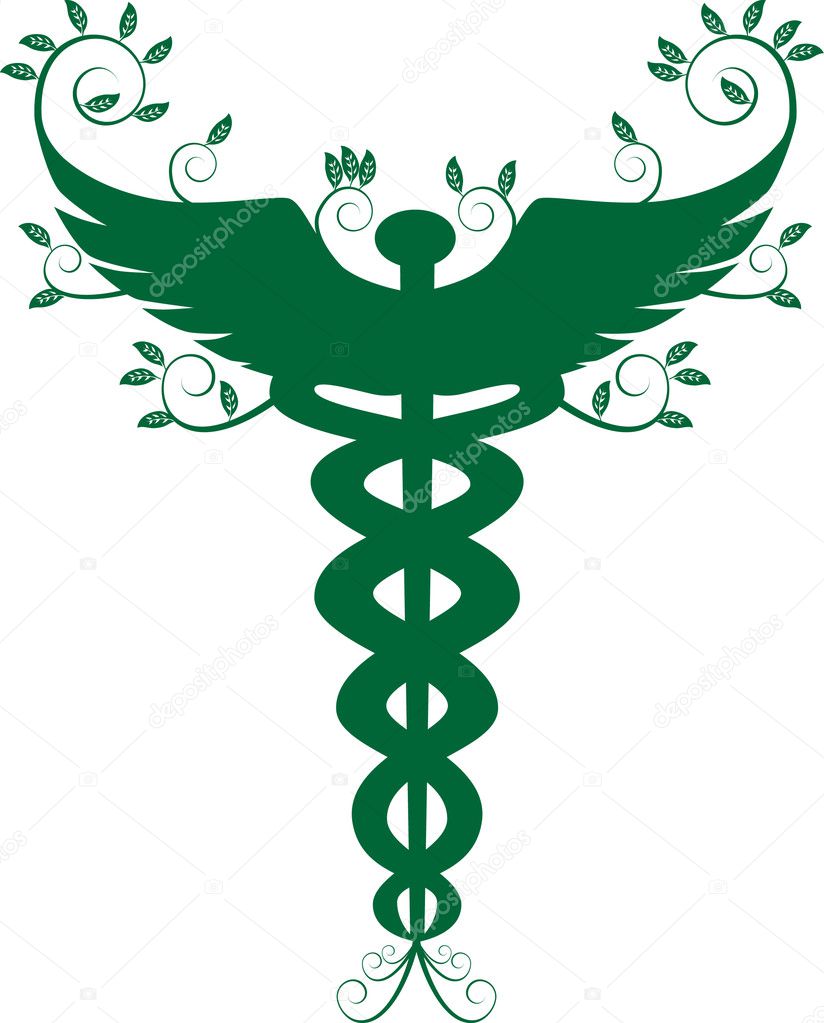 Símbolo Médico Caduceus En Color Verde — Vector De Stock ...