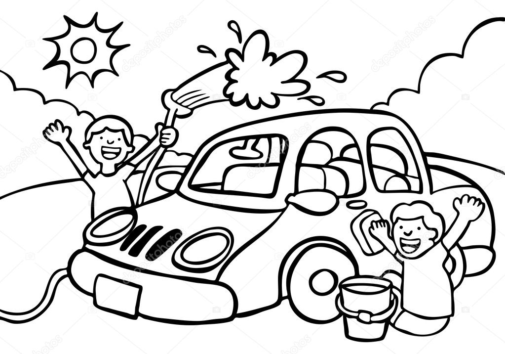 Car Wash Bucket and Sponge Illustration - A vector cartoon illustration of  a Car Wash Bucket and a Sponge. Stock Vector