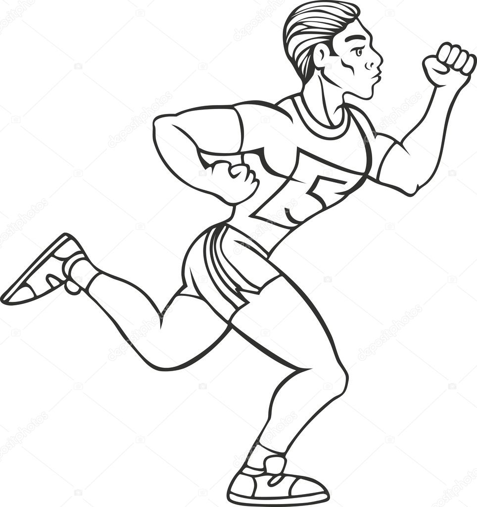 Line art boy running in relay race hand Royalty Free Vector