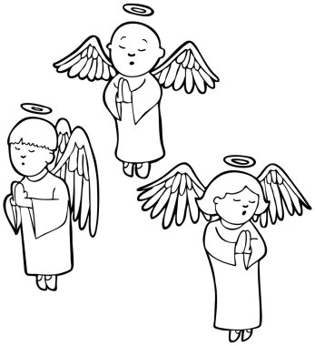 Angels praying - black and white clipart