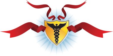 Caduceus Medical Symbol - Shield with Ribbon clipart