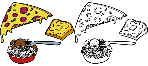 意大利面披萨大蒜面包集 — 图库矢量图片