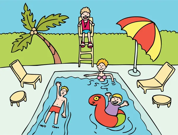 Família na piscina — Vetor de Stock