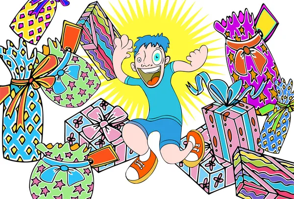 Criança com presentes — Vetor de Stock