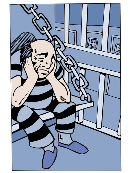 Prisonnier en cellule de prison — Image vectorielle