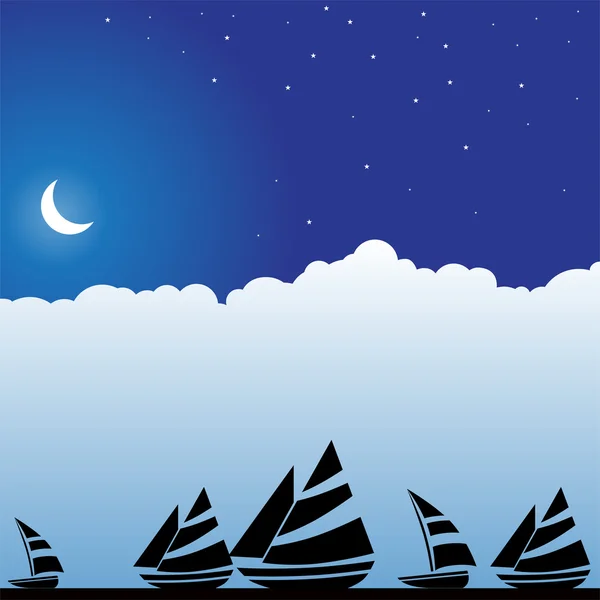 Сцена ночного неба - лодки — стоковый вектор