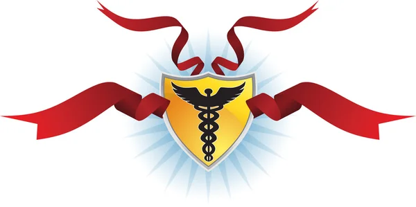 Símbolo médico de Caduceus - Escudo com fita —  Vetores de Stock