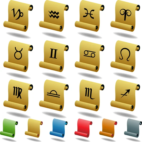 Sternzeichen-Horoskop-Symbole - Schriftrolle — Stockvektor