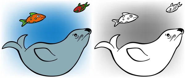 Robben und Fische — Stockvektor