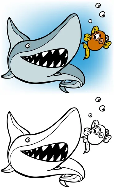 Hai und Fisch — Stockvektor