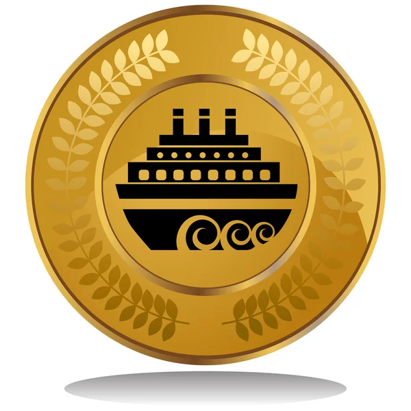 Moneta d'oro - Nave da crociera — Vettoriale Stock