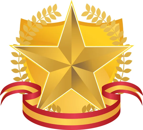 Estrela de ouro com coroa e escudo — Vetor de Stock