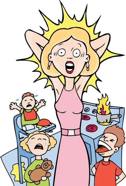 Стрессовая мама дома — стоковый вектор
