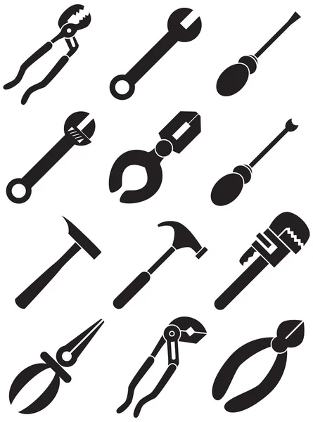 Iconos de herramientas - blanco y negro — Archivo Imágenes Vectoriales