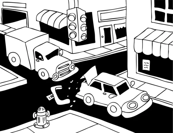 Crash de voiture - noir et blanc — Image vectorielle