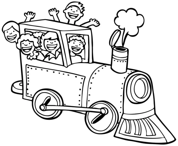 Gyermek vonattal - fekete-fehér — Stock Vector
