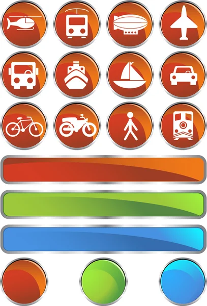 Transportation Buttons - Red Round — Stock Vector