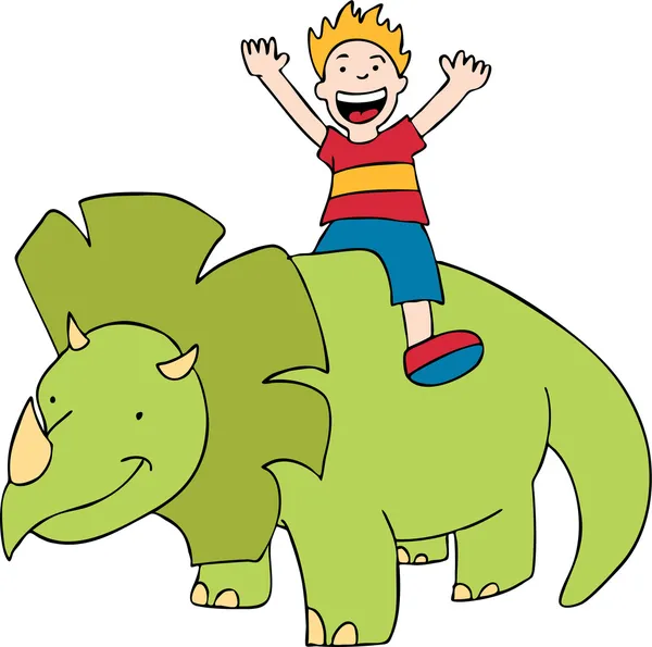 Gyermek lovagol egy dinoszaurusz — Stock Vector