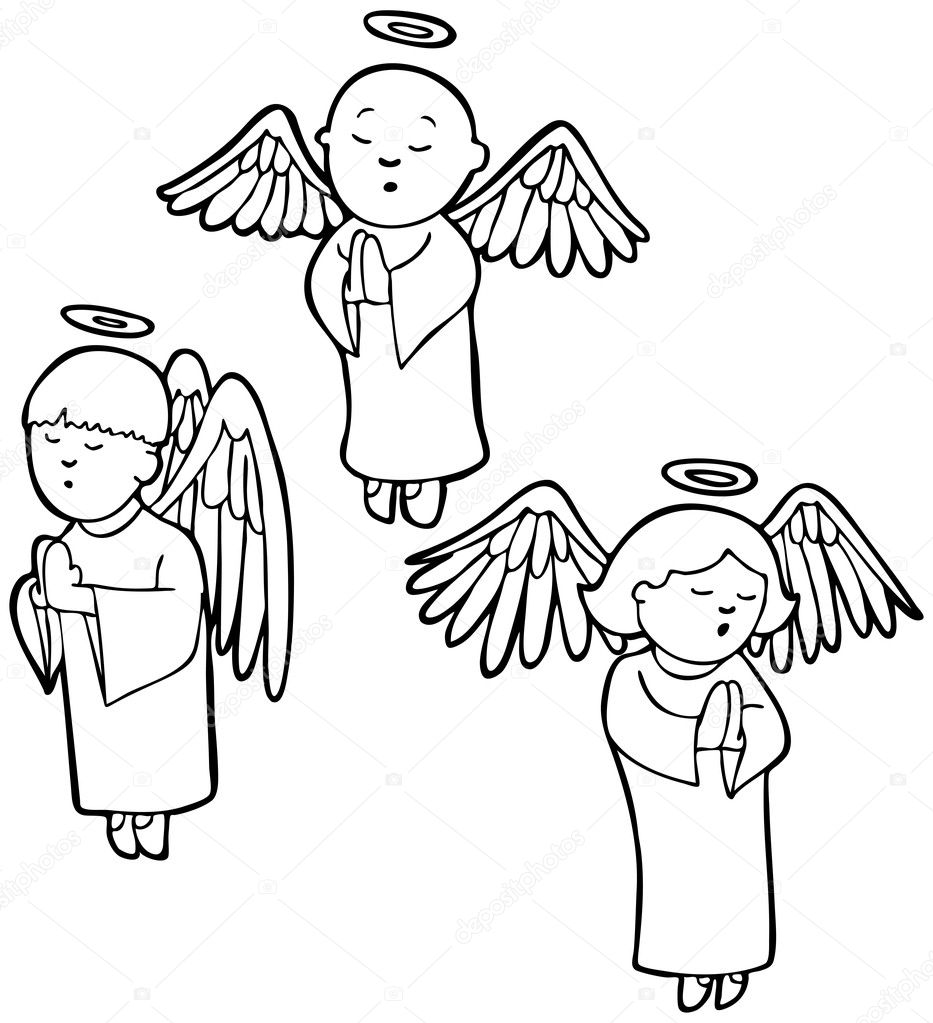 Angels praying - black and white