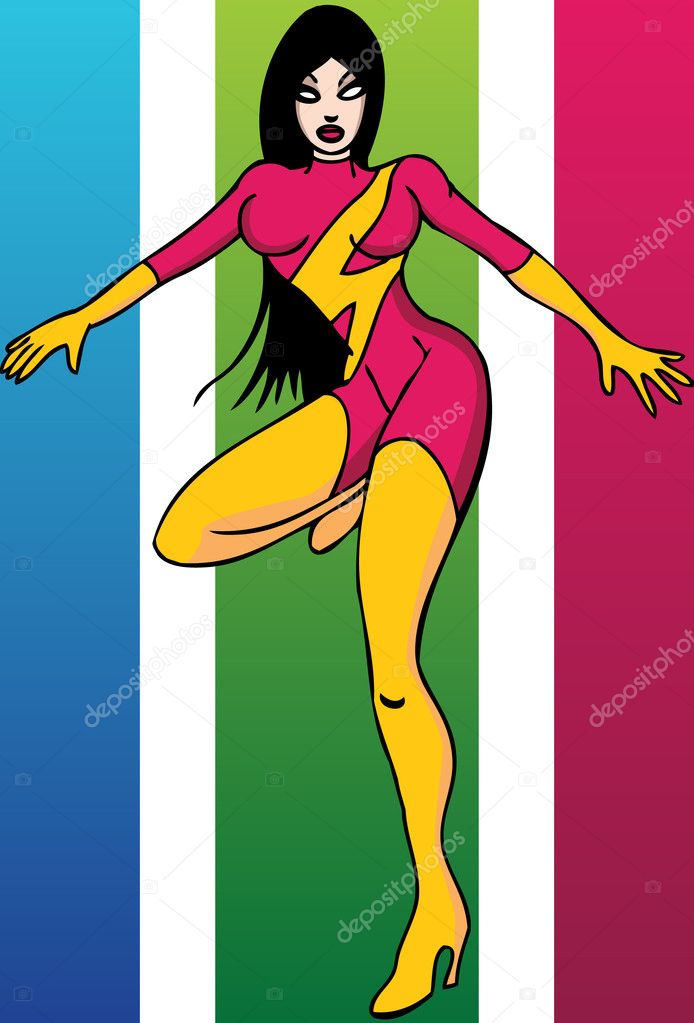 Sexy superhero with vertical background colors.