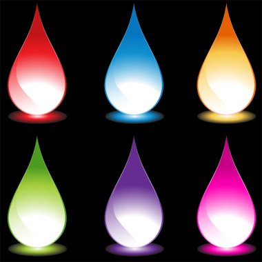 Set of 6 Water Droplets - black background clipart