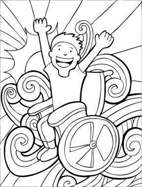 Wheelchair Adventurer - black and white clipart