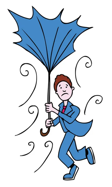 Uomo ombrello rotto — Vettoriale Stock
