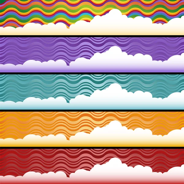 Волна с набором фон облака — стоковый вектор