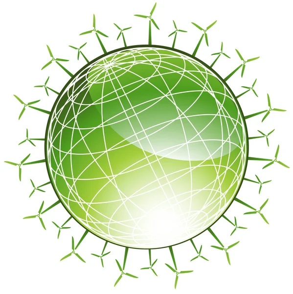Väderkvarnar kring green globe — Stock vektor