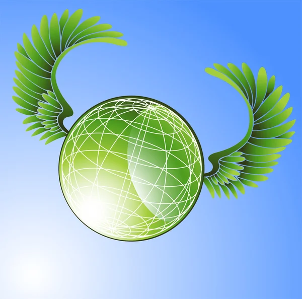 Зеленый глобус с крыльями — стоковый вектор