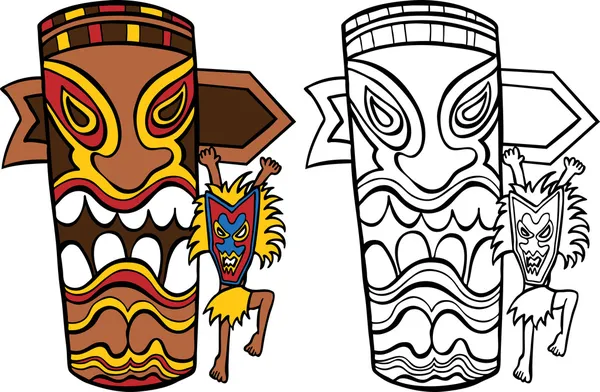 Witch Doctor with Totem Pole — Stock Vector
