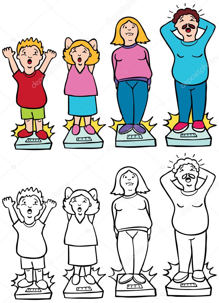 Cartoon Weight Gain - Sad woman with fat belly standing can not fasten. 