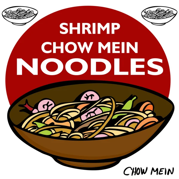 Garnélarák Chow Mein tésztával — Stock Vector
