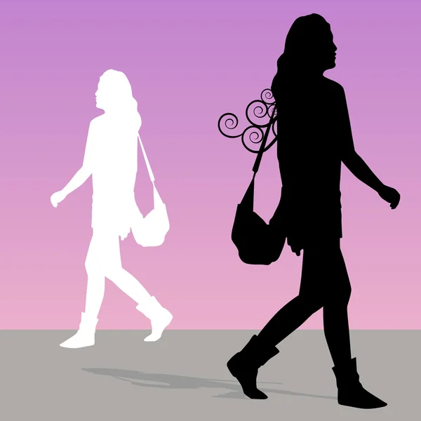 Γυναίκα που περπατά με γρι-γρι — Διανυσματικό Αρχείο