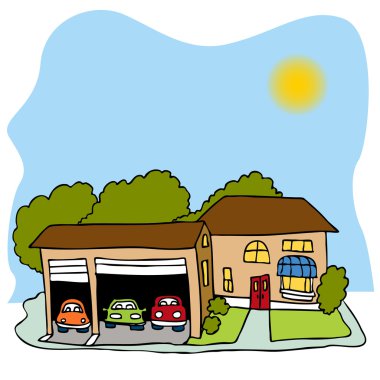 Three Car Garage House clipart