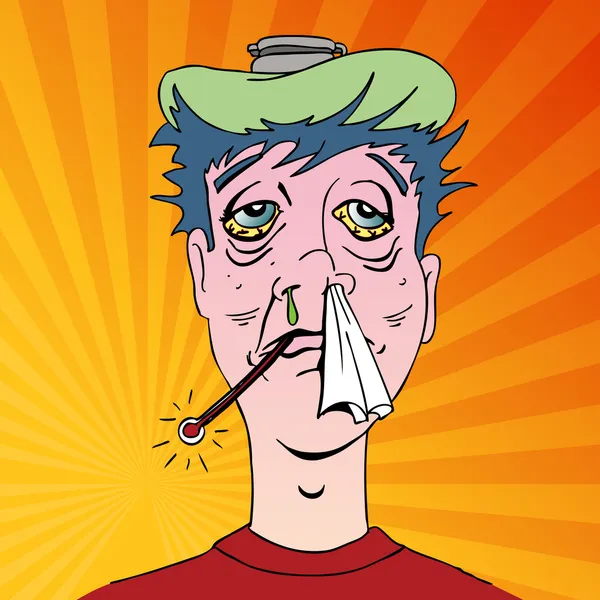 Man with Terrible Flu Symptoms — Stock Vector