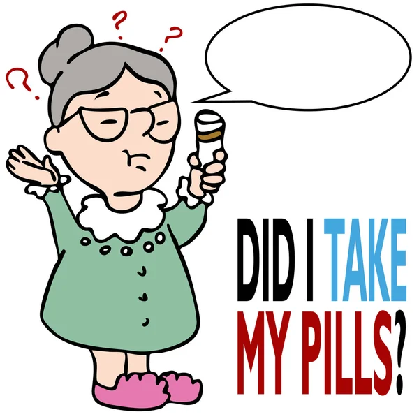 Frau vergisst, ihre Medikamente einzunehmen — Stockvektor