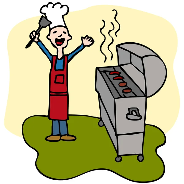 Szef mężczyzna gotowanie grilla — Wektor stockowy