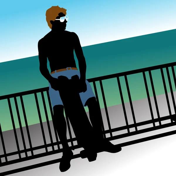 Skateboard uomo con occhiali da sole — Vettoriale Stock