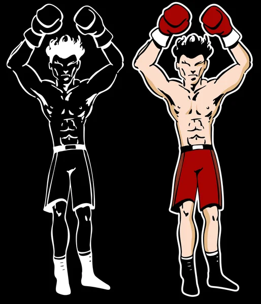 Boxeador con los brazos levantados personaje de dibujos animados — Archivo Imágenes Vectoriales