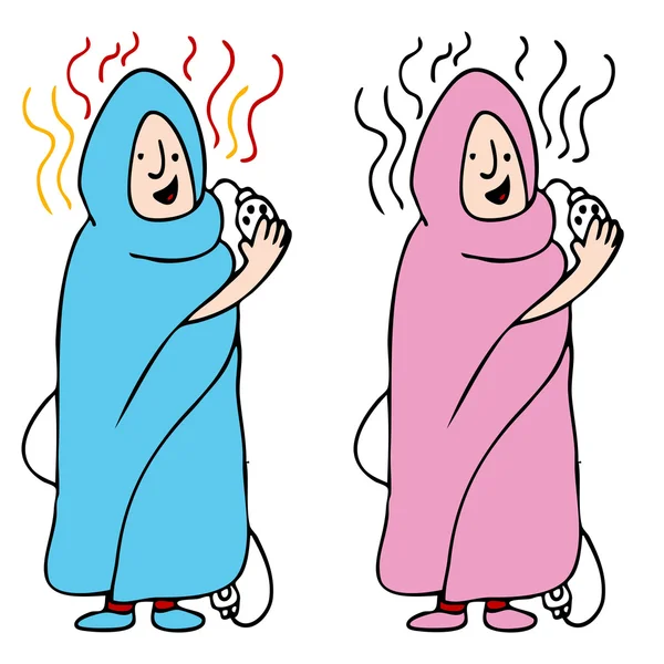 Εικόνα Ενός Άνδρα Και Μιας Γυναίκας Που Χρησιμοποιούν Ηλεκτρική Κουβέρτα — Διανυσματικό Αρχείο