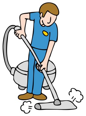 An image of a man using a carpet cleaning machine. clipart