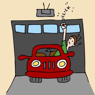 An image of a man trying to open garage door. clipart